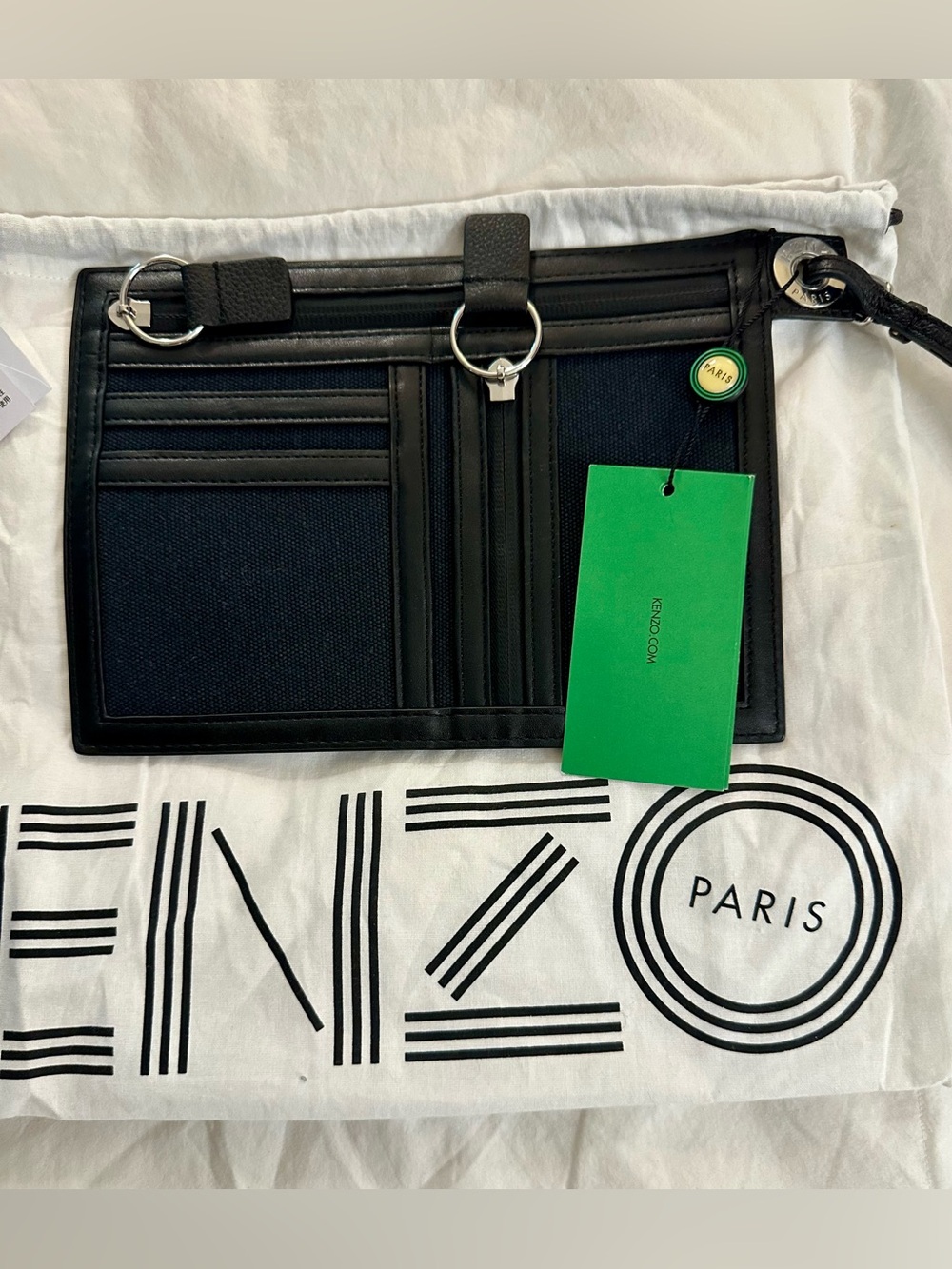 Kenzo Black Canvas Logo Wristlet with White Lettering - Picture 5 of 5